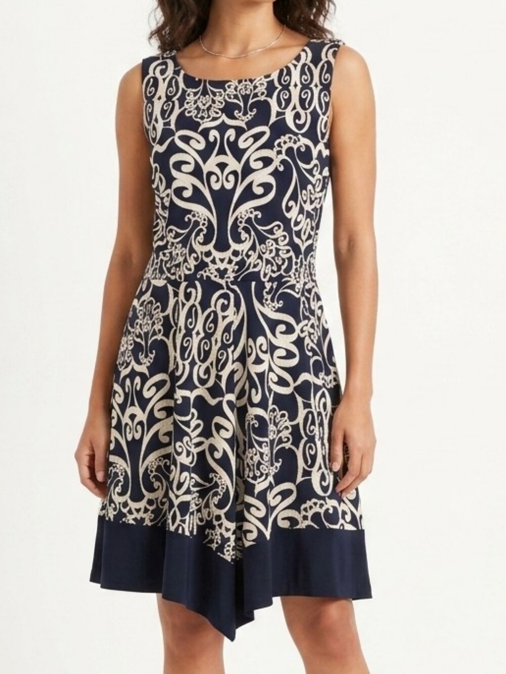 Tiana B. Sleeveless Navy & White Patterned Dress size 16 NWT